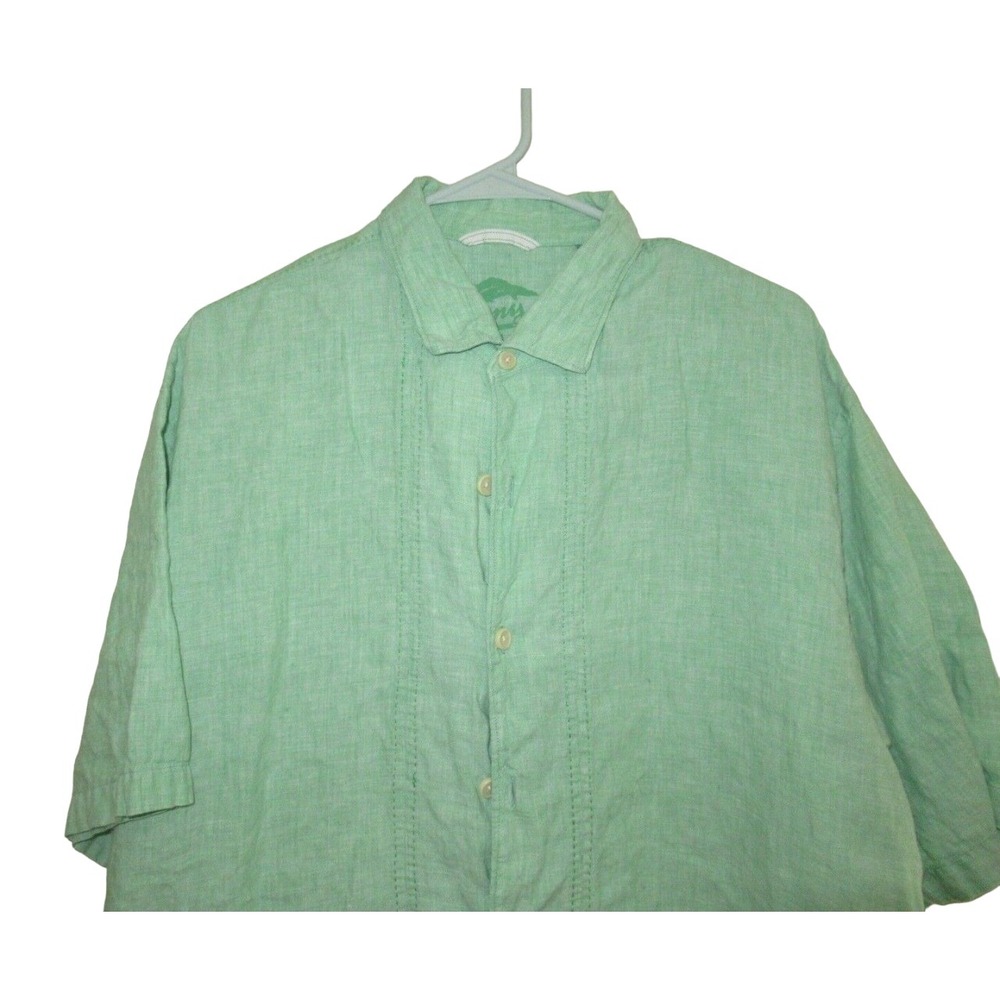 Tommy Bahama Button Down Mens XL Short Sleeve 100% Linen‎ green shirt